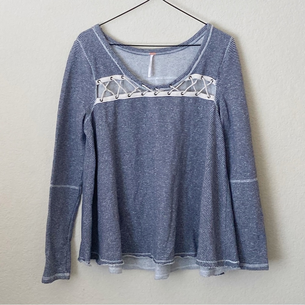 Free People Lacey Love Grommet Lace Up Striped Swing Top